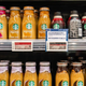 Rows of Starbucks bottled frappucinos on grocery stores helves